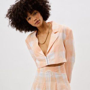 For Love & Lemons Eugenie Plaid Crop Blazer in Tangerine Orange NWT Medium